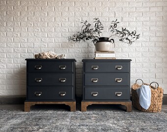 Vintage Henredon Black & Wood Nightstands | SHIPPING NOT INCLUDED