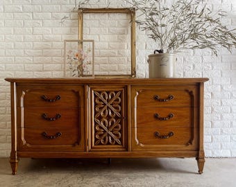 AVAILABLE | Large Vintage Mid-Century Wood Dresser, 9-Drawer Dovetail Dresser with Drawers | Shipping NOT Included