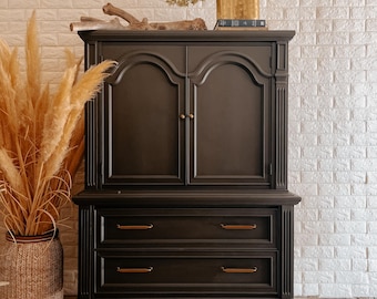 AVAILABLE | Vintage Black Tallboy Gentlemen's Chest, Black Dresser with Drawers | Shipping NOT Included