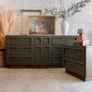 SOLD | Vintage Mid Century Dresser and Nightstand by American of  Martinsville, Modern Dark Green Dresser Set - Etsy
