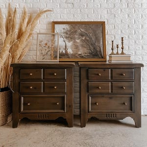 Dark Walnut Nightstand Set: Bassett Furniture, Antique Gold Knobs