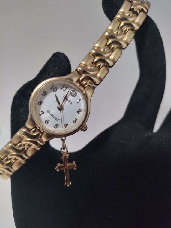 Vintage Timex Diamond Cross Charm Watch - Women