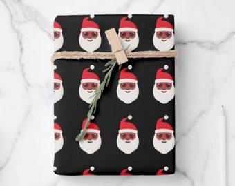 3-Set Black Santa Wrapping Paper - Black Santa, Holiday Wrapping Paper, Unique Christmas Wrapping Paper, Set of 3