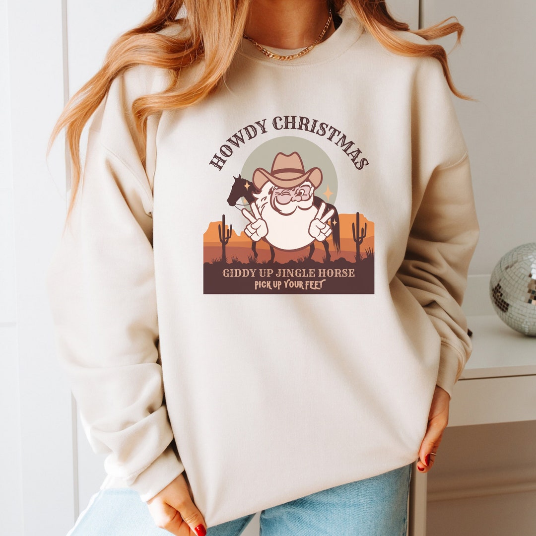 Cowboy Christmas Sweater Giddy up Jingle Horse Pick up Your Etsy