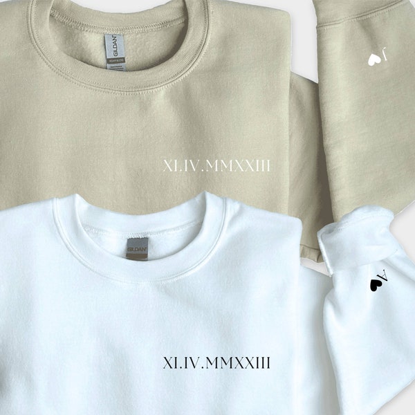 Personalized Roman Numerals Sweatshirt, Anniversary Date Sweatshirt, Custom Couples Gift, Anniversary Gift for Him Her, Valentine's Day