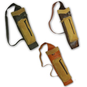 Tir à l&#39;arc traditionnel chasse cible intérieure extérieure arc classique/arc long en cuir pleine fleur épaule flèche arrière carquois avec poche pour couteau