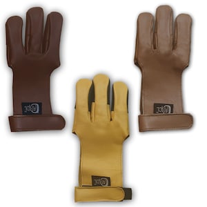 Archery Recurve, Compound, Longbow Three Finger Leather Arrow Pull Hunting, Indoor Outdoor Target Shooting Protective Glove