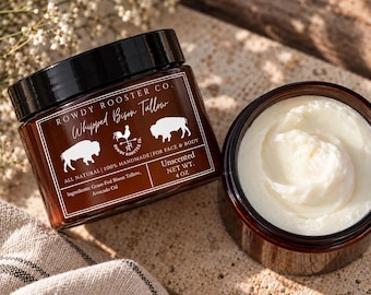Whipped Bison Tallow Balm Moisturizer for Men Dry Skin Face Cream Grass Fed Tallow Mens Skincare Gift for Husband Natural Face Lotion