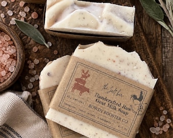 Goat Milk Soap Sea Salt & Himalayan Salt Cleansing Bar Tallow Handmade Natural Bath Cleanser Body Wash Handmade Tallow Skincare Moisturizer