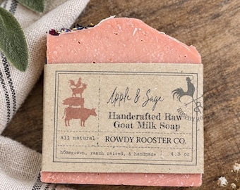 Jabón de leche de cabra con manzana y salvia para piel sensible. Jabón artesanal de sebo en barra. Jabón antiedad para el cuidado de la piel. Jabón hidratante de leche de cabra. Regalo de agradecimiento.