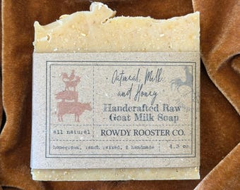 Goat Milk Soap Oatmeal Milk & Honey Bar Handmade Bath Cleanser Natural Body Wash Artisan Farm Product Avocado Oil Moisturizer