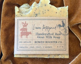 Goat Milk Soap Bar Handmade Lemon Poppyseed Exfoliating Cleanser Natural Ingredient Organic Moisturizing Bath Gift Artisan Body Wash Citrus
