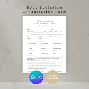 Body sculpting consultation form,Esthetician form, Med spa form, Body sculpt consent, Editable form, Consultation form, Body contouring form