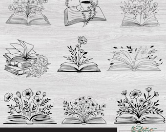 Floral Buch svg, Buch mit Blumen svg, Buchliebhaber svg, Bibliothekar svg, Floral Bücher Clipart, Buch png