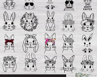 Hasen Gesicht SVG, Plotterdatei Osterhasen, Osterhase Clipart, Osterhasen Gesicht Shirt, Hasenkopf SVG, Osterhase Clipart, Schnittdateien