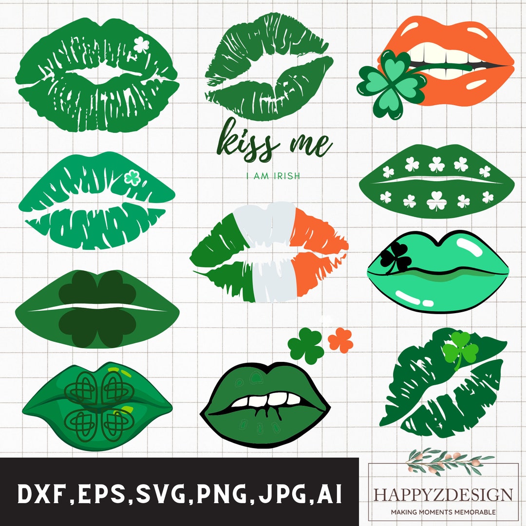 Shamrock Lips Svg, St Patrick's Lips Svg, Green Lips Svg Bundle, Lips