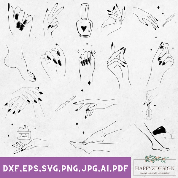 Nails SVG, paznokcie PNG, lakier do paznokci SVG, pakiet Nail Art SVG, Manicure SVG, pliki cięte