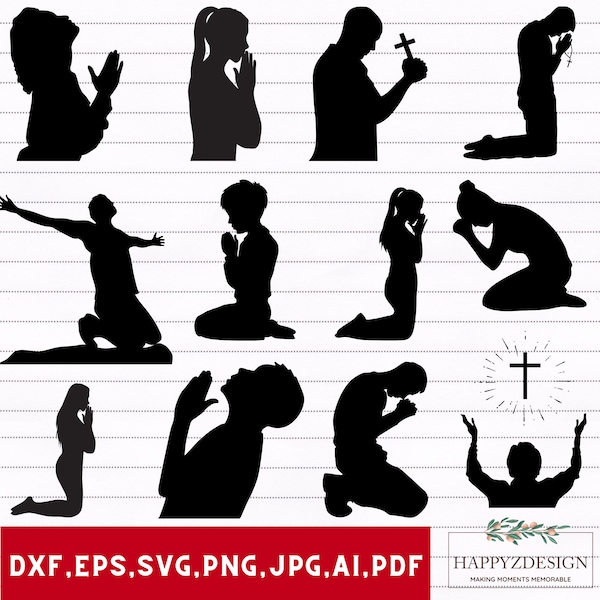 Praying silhouette svg bundle, Praying man svg, Woman praying silhouette, Praying hands svg, Praying woman svg, Prayer svg, Christian svg