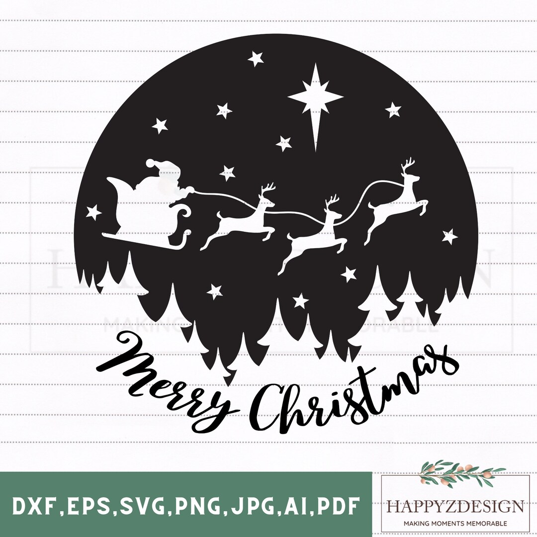 Christmas Scene Santa Svg, Santa Sleigh Silhouette, Winter Scene Svg ...