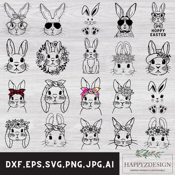 Paashaas gezicht SVG, schattige Bunny gezichten SVG, paashaas SVG, Bunny silhouet, Kids Easter SVG