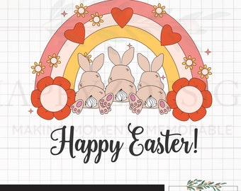 Retro Happy Easter Rainbow svg, Easter Bunny png, Easter sublimation design, Easter png, Easter Day svg