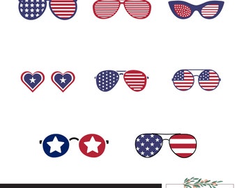 4th of July glasses clipart bundle, Patriotic sunglasses png, American flag sunglasses, Merica sunglasses svg, Independence day svg