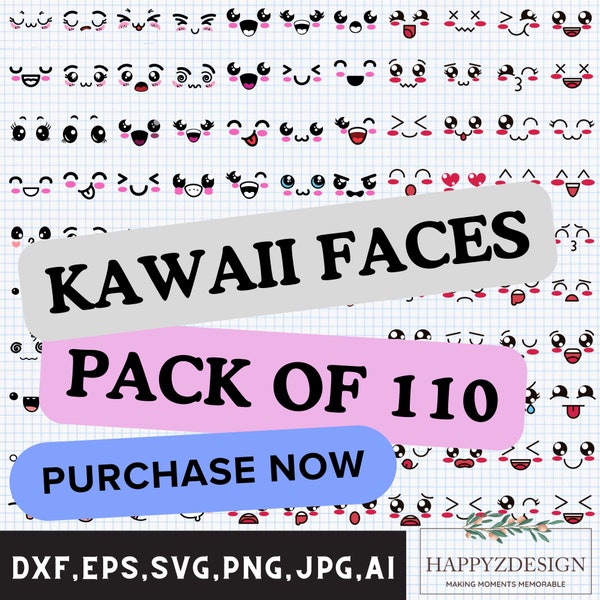 Kawaii visages svg bundle, Smiley face svg bundle, Cartoon emotion faces svg, Emoji face svg bundle, Smiley face silhouette