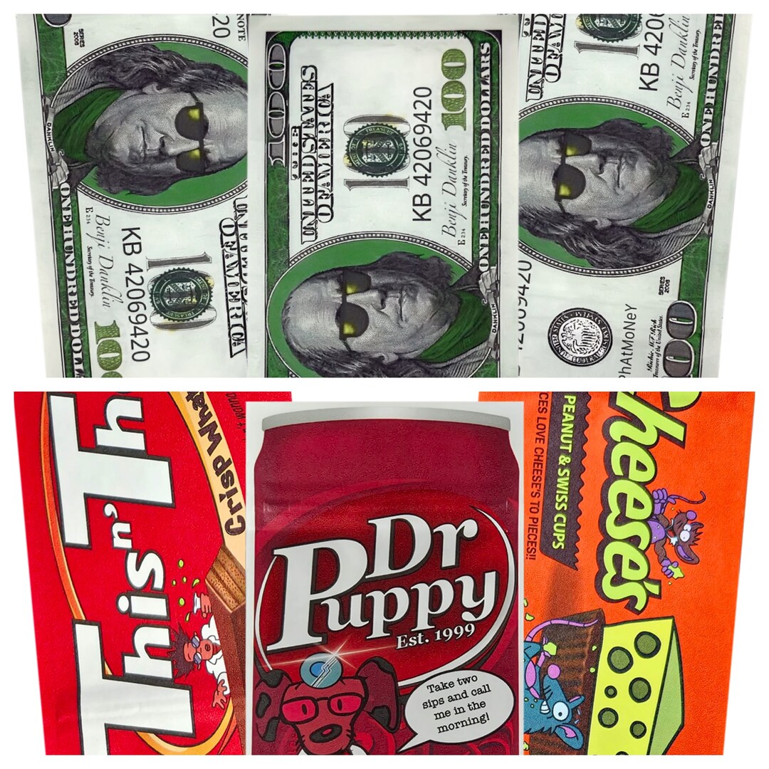 100 Pack Printed Paper 3.5g Snack Bags 3x6 / Weed Bags / Edibles Bags