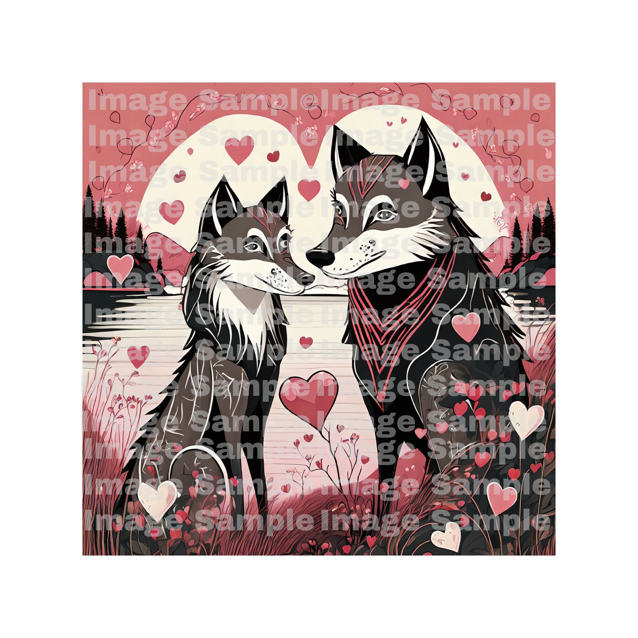 Animal Valentine's Day Wolf Printables, Colorful V-day Cards Wall ...