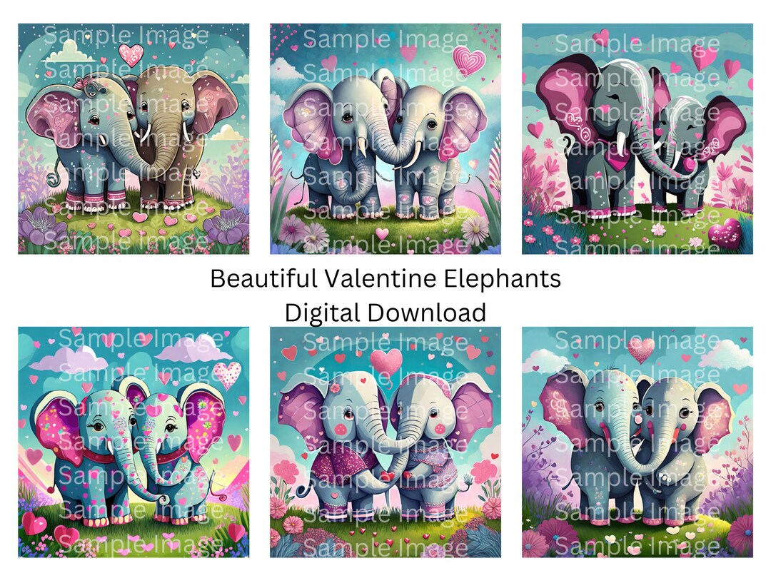 Animal Valentine's Day Elephant Printables, Colorful V-day Cards Wall ...