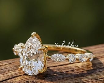 ペアカットモアッサナイトリング、14Kゴールドティアドロップ結婚指輪
