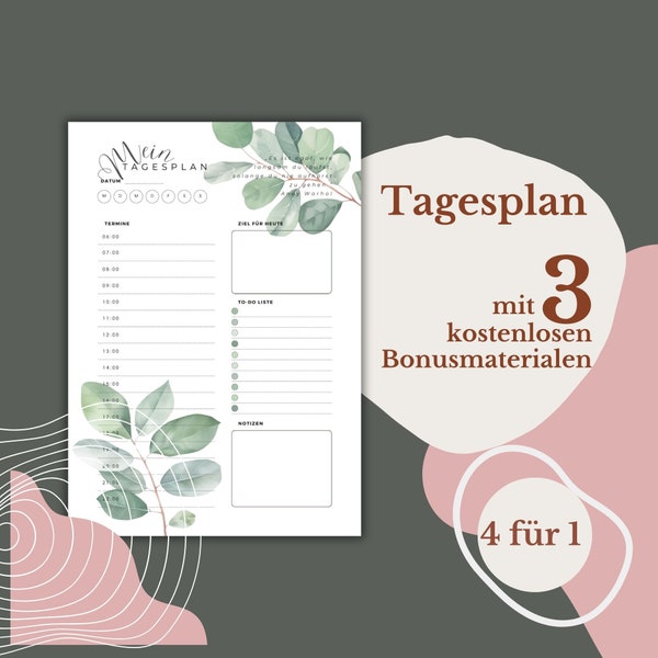 4for1 Undatierter Tagesplaner digitaler Ringbuch Sofortdruck minimalistischer Eukalyptus Botanischer Organizer Kalender Agenda Terminplaner