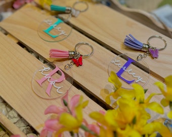 Monogram Keychain with Tassel and Butterfly Charm