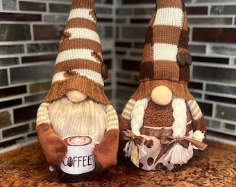 Coffee Gnome Couple | Kitchen Decor | Desk Fidget | Standing Gnome | Birthday Unique Gift | Home Decorations | Caffeine Fix Breakfast Bar