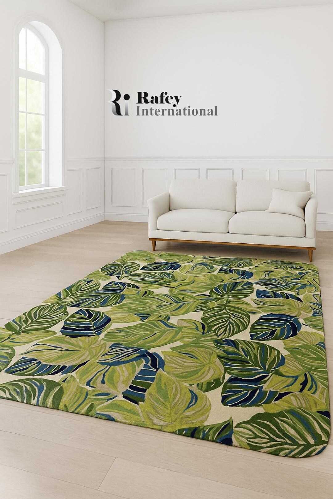 Leafy Handmade Rug Handmade Leaf Design Wool Rug | Green Botanical Carpet | Nature ...
