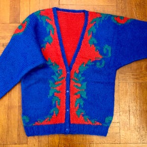 Vintage 80er Jahre Handgestrickte Mohair Strickjacke