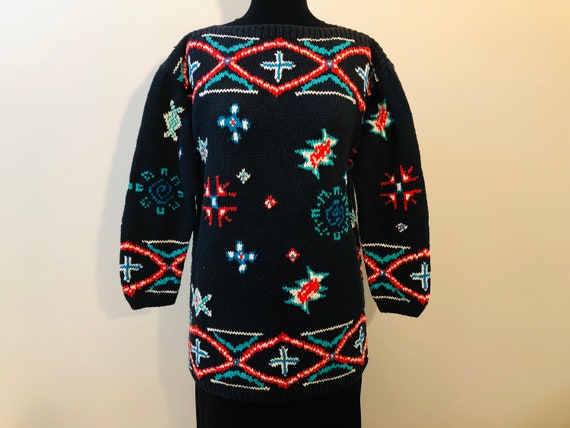 Vintage Handknit Intarsia Sweater - image 1