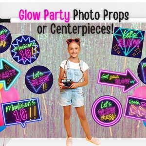 Glow Party Editable Photo Props or Centerpieces, Glow in the Dark Party ...