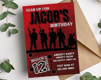 Airsoft Party Teen Boy Birthday Invitation editable digital template, teen birthday invite, gear up bday, ammo invite, instant download