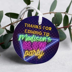 Glow Party circle tags for party favors or treats, neon teen party, blacklight party tags, glow in the dark birthday tag, PGP1