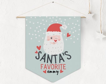 Custom Pennant, Christmas Decor Indoor, Custom Holiday Decor, Child's Name Sign, Santas Favorite, Personalized Gift for Child