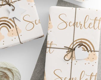 Personalized Baby Shower Gift Wrap | Custom Name Wrapping Paper | Neutral Rainbow Gift Wrap | Boho Baby Shower or Newborn Gift