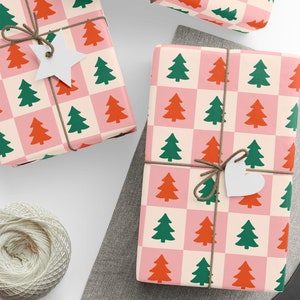 Wrapping Papers: Retro Christmas Tree Gift Wrap, Vintage Holiday Present Packaging, Festive Christmas Wrapping Roll, Classic Tree Wrapping