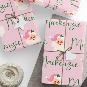 Retro Santa Custom Name Christmas Wrapping Paper, Personalized Christmas Gift Wrap Roll, Childrens Name Gift Wrap, Holiday Gift Wrap image 1