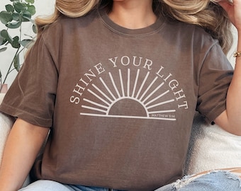 Shine Your Light Comfort Colors T-Shirt, Matthew 5 14, Bible Verse Shirt, Jesus Tee, Gift for Mom, Popular Trendy Oversized Shirt, Teen