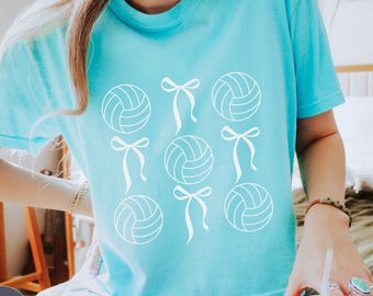 Bows & Volleyball Cropped T-Shirt | Coquette Aesthetic Volleyball Tee | Sporty Feminine Shirt | Game Day Outfit | Cute Volleyball Gift