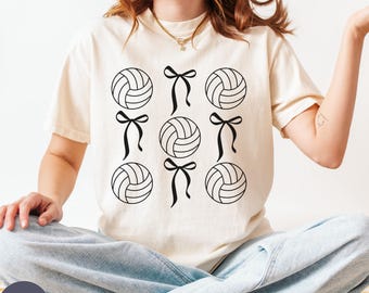 Bows & Volleyball T-Shirt | Coquette Volleyball Tee | Sporty Feminine Shirt | Cute Game Day Outfit | Aesthetic Volleyball Gift for Her