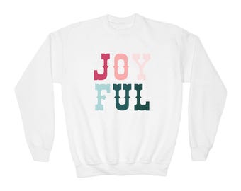 Joyful Youth Christmas Sweatshirt | Youth Crewneck Holiday Sweater | Retro Western Joyful Shirt for Kids | Cute Christmas Sweatshirt Gift