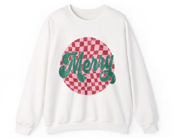 Retro Merry Christmas Crewneck Sweatshirt | Vintage Holiday Sweater | Festive Christmas Pullover | Cozy Winter Retro Style