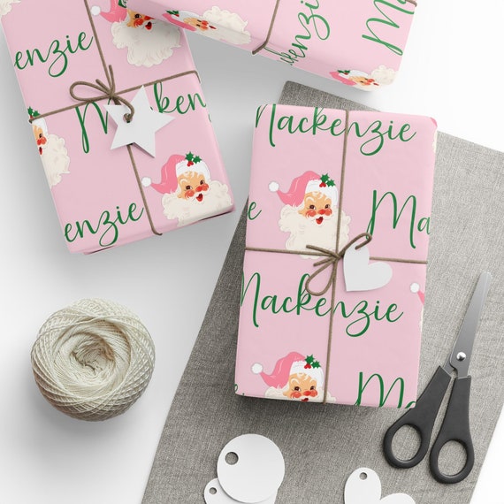 Retro Santa Custom Name Christmas Wrapping Paper, Personalized Christmas Gift Wrap Roll, Childrens Name Gift Wrap, Holiday Gift Wrap
